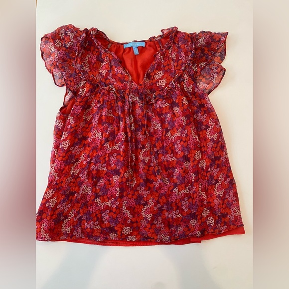 Draper James Tops - Draper James Red Floral Flutter Sleeve Blouse XS